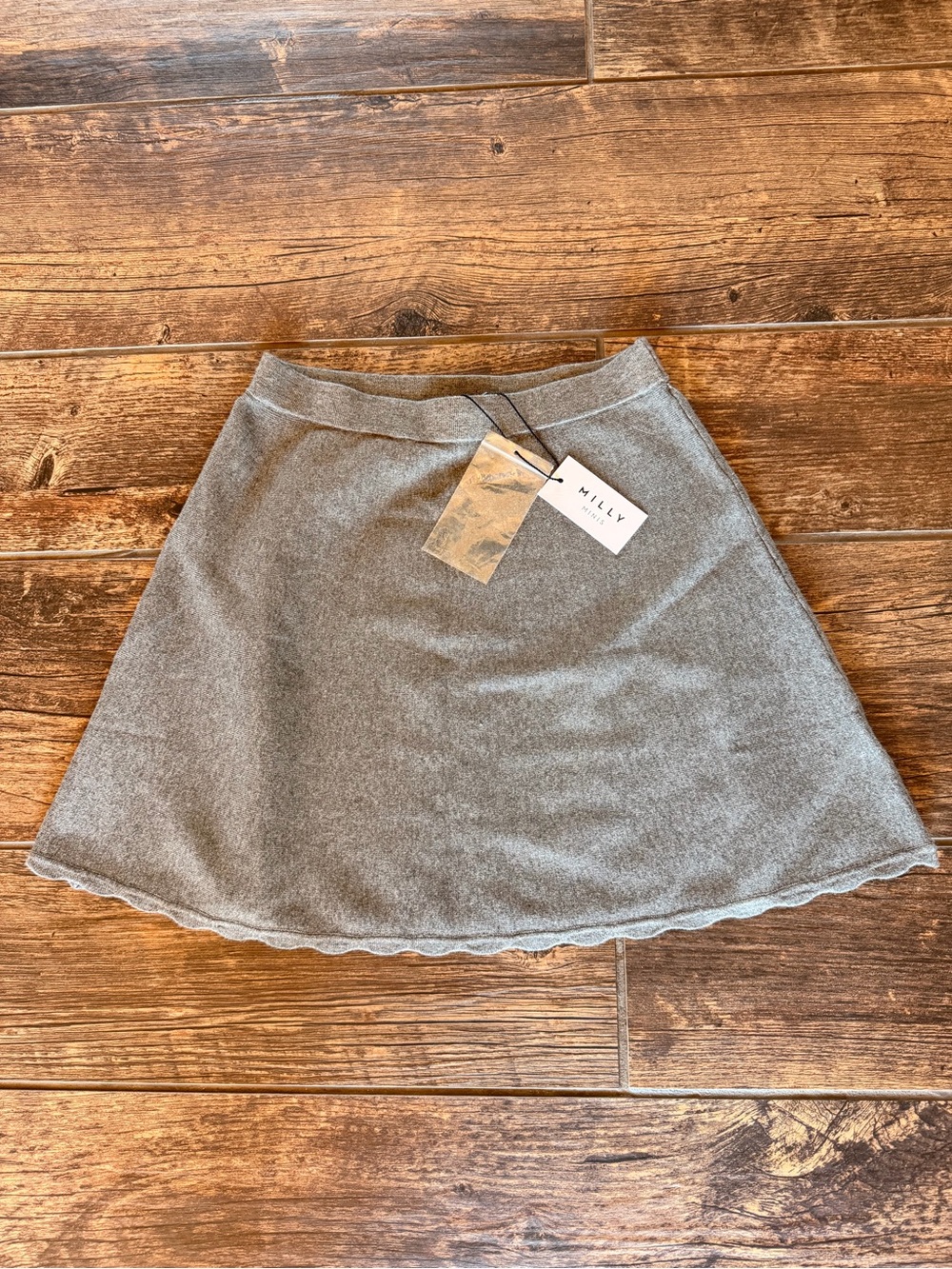 Milly Light‎ Gray Knit A-Line Skirt with Scalloped Hem